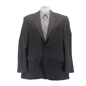Chaps Mens Sz 40R Blazer Sport Coat Dark Blue Pinstripe 100% Wool Two Button